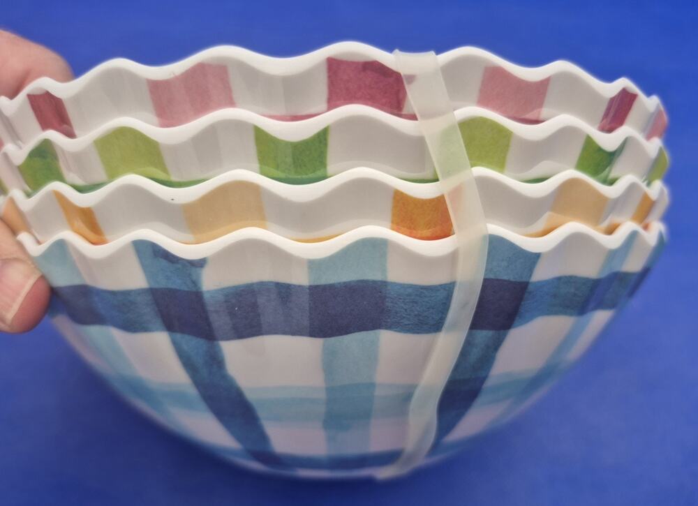 4-Piece Melamine Dessert Bowl Set Multicolor Plaid NEW 7.5x2.5" The Spring Shop